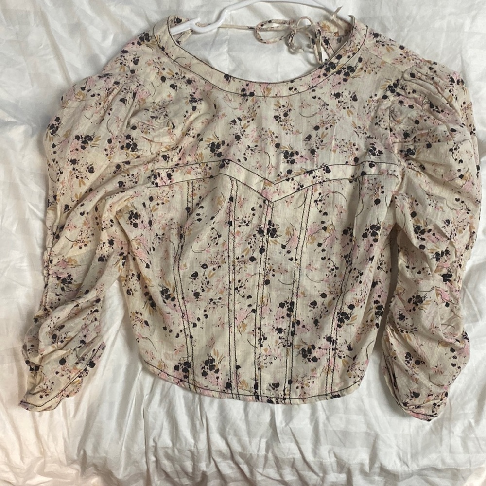 Free people cream blouse with pink and plum colors